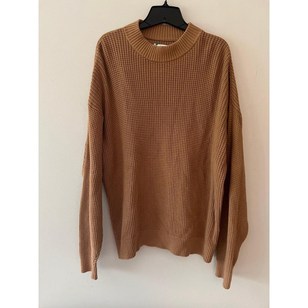 Aritzia TNA Oversized Waffle Knit Crewneck Sweater Tan Medium